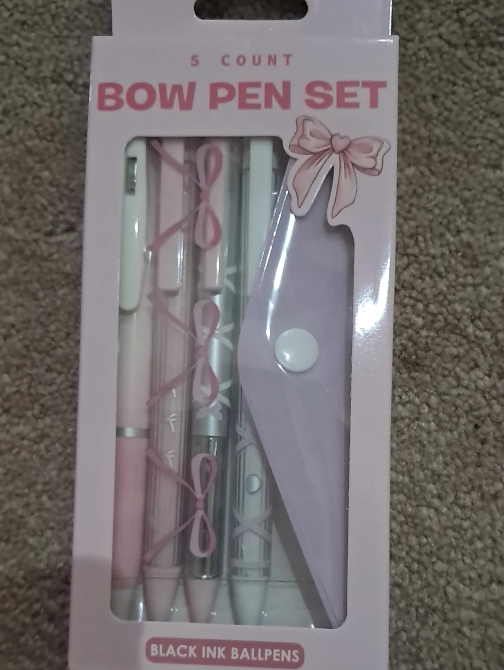 Bow Pen Set - Pink and Lavender Black Ink Ballpoint Pens